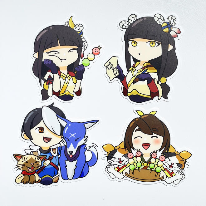 Stickers based on characters in the Monster Hunter series